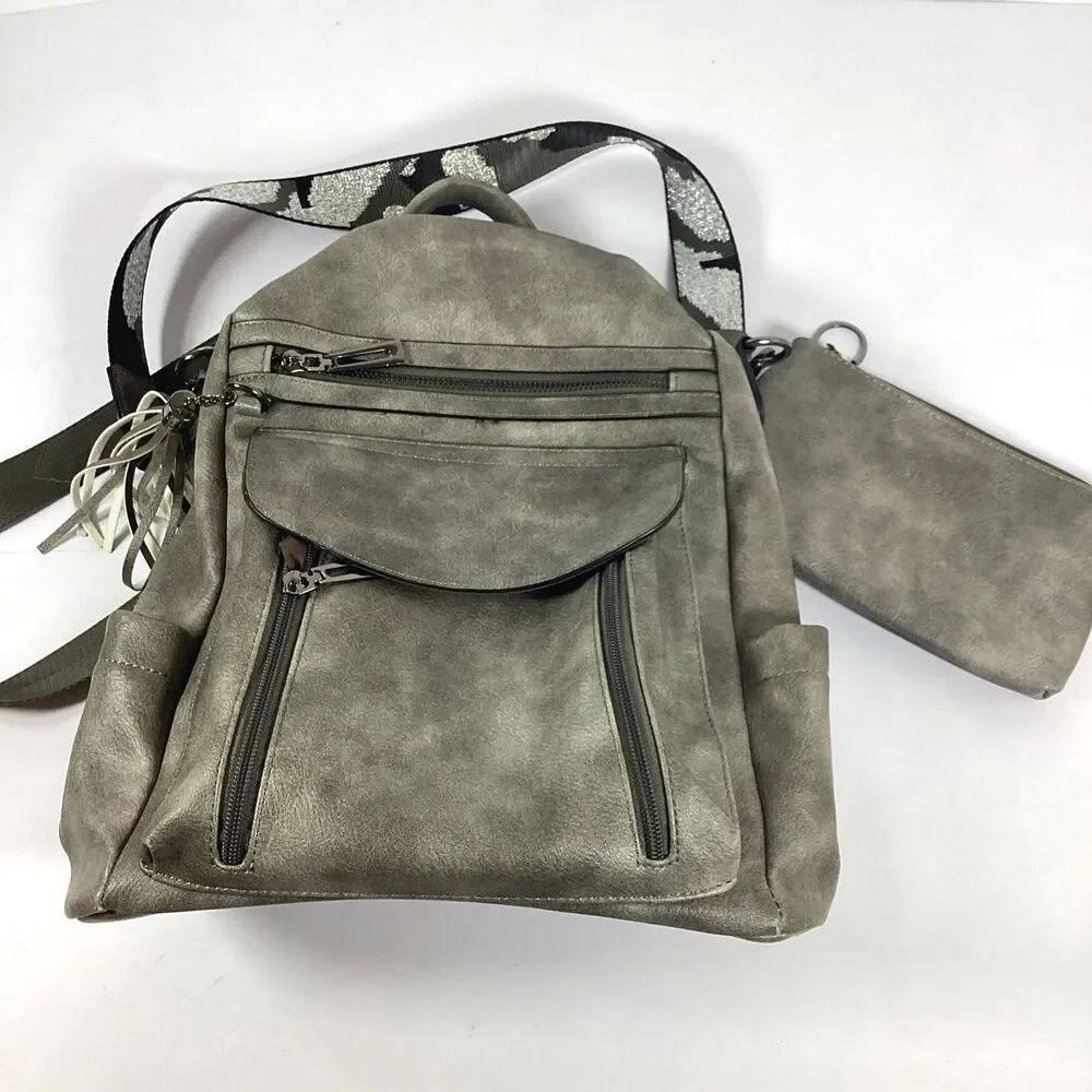 SHRRIE Womens Fashion Backpack Gray Faux Leather School Travel Bag